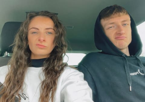A selfie of Tallulah and Thomas in the car
